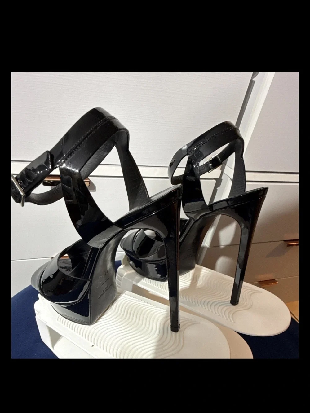 Saint Laurent Black Patent Leather Ankle-Strap Sandals